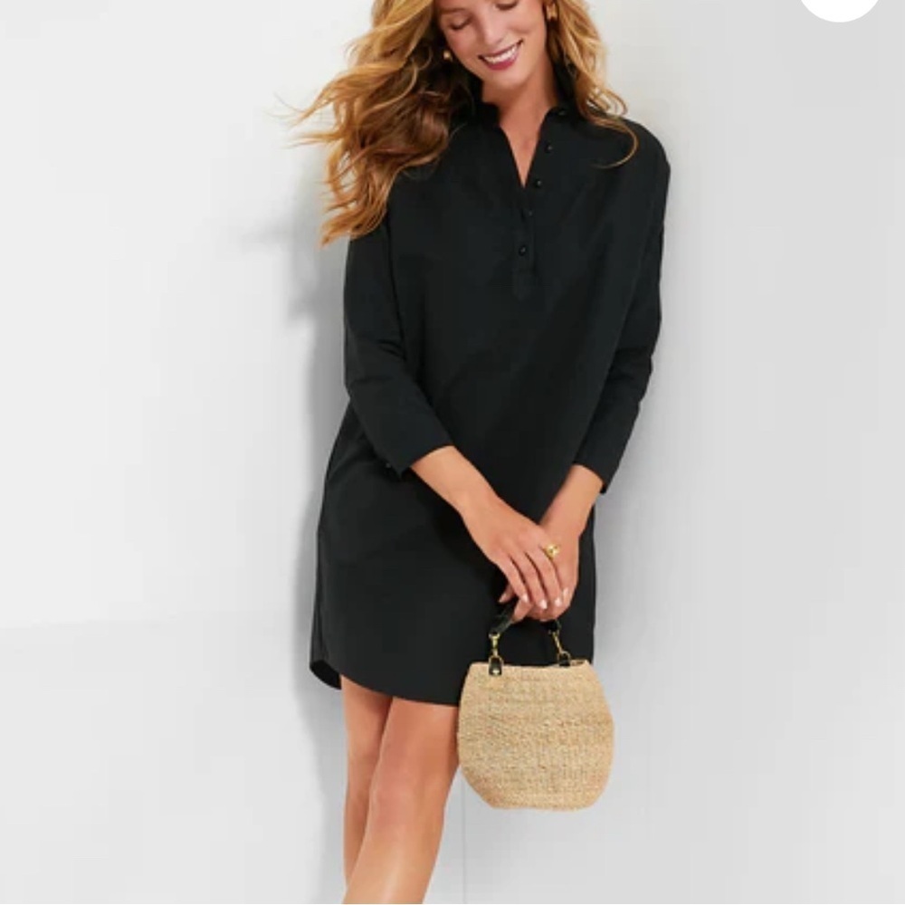 Pomander Place Tuckernuck Polly Shirt Dress Medium Black Preppy Mini Casual